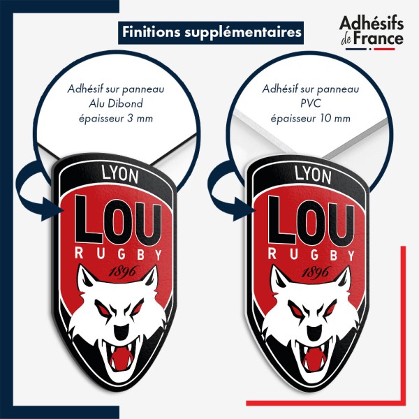 sticker sur plaque aluminium dibond ou panneau PVC logo rugby - Club Lyon - LOU Rugby - Lyon Olympique Universitaire