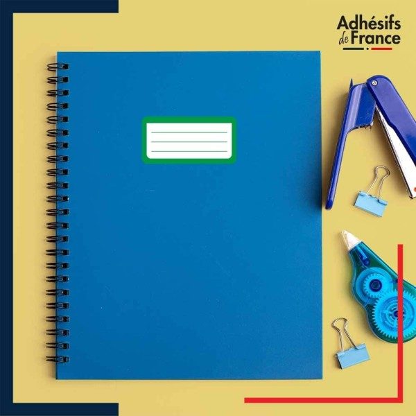 étiquette sur cahier école colorées bleu rose orange vert jaune et bleu foncé